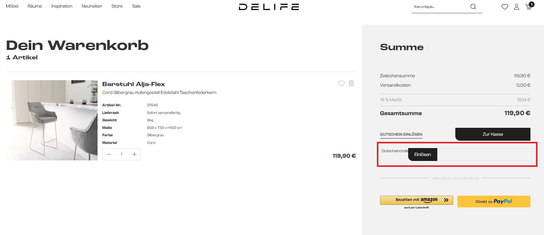 DELIFE Gutscheincode einlösen