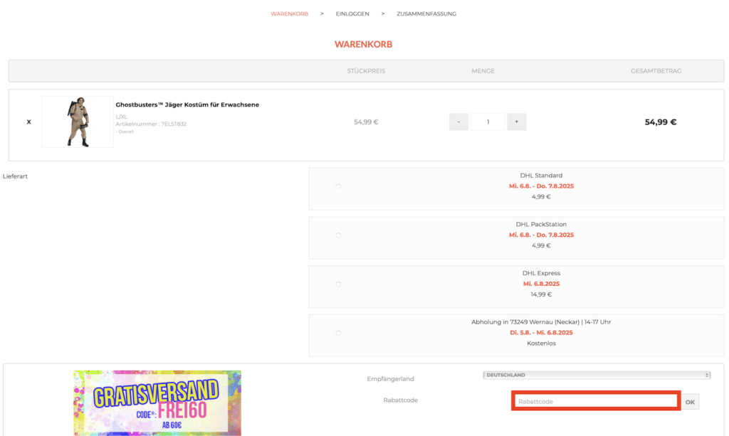 Karneval Megastore Rabattcode einfuegen