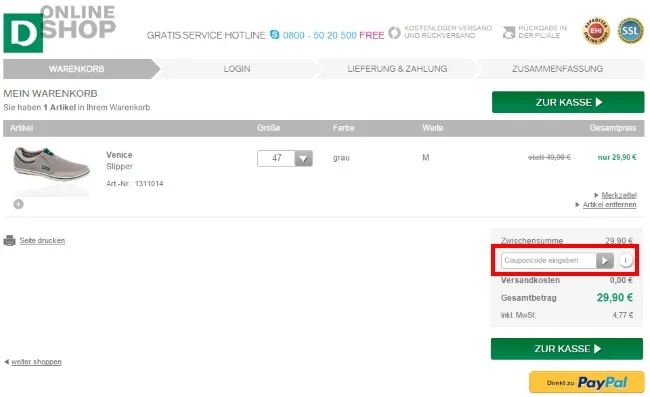 Deichmann Gutscheincode einfügen