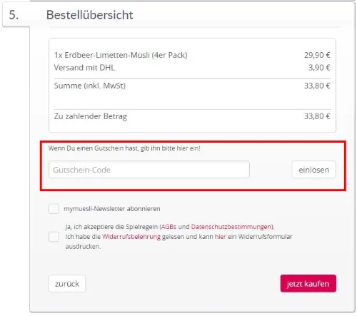MyMuesli Gutscheine einlösen