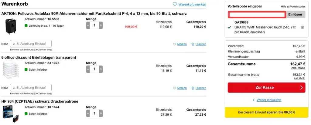 office discount Vorteilscode einlösen