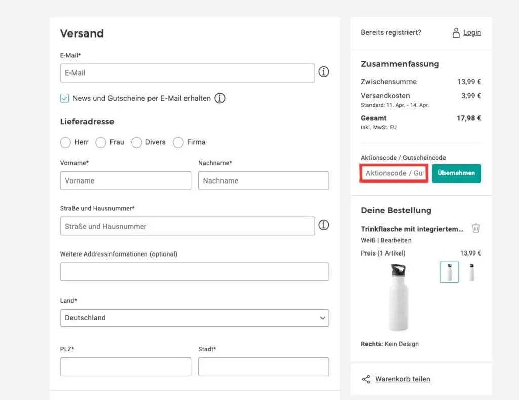 Spreadshirt Aktionscode einlösen