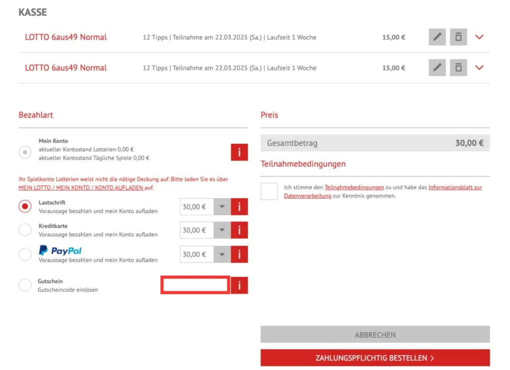 LOTTO.de Gutschein einlösen