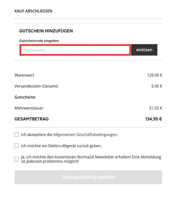 Norma24 Gutscheincode einlösen