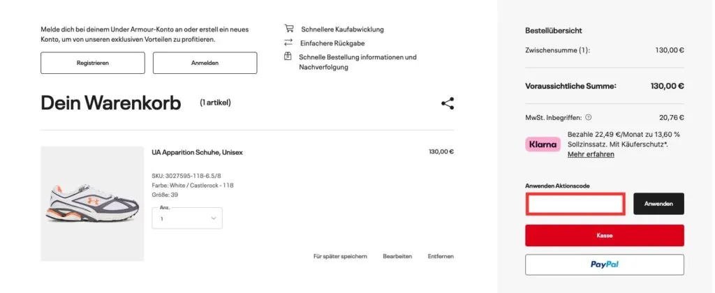 Under Armour Aktionscode einlösen