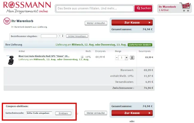 Rossmann Gutschein einlösen