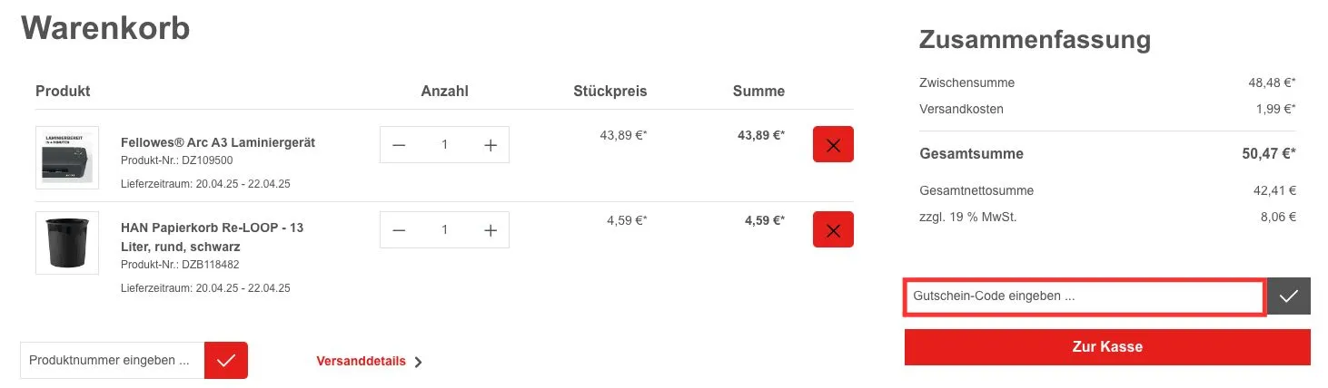 Druckerzubehoer Gutschein-Code einlgeben