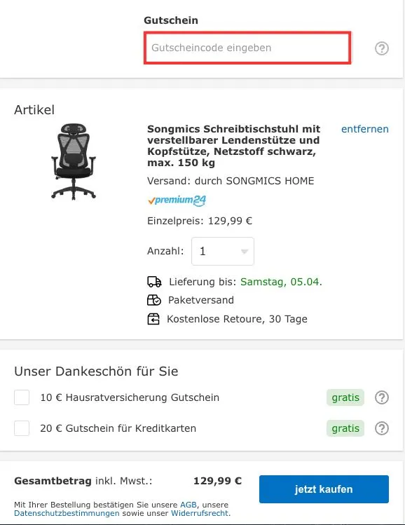 Check24 Gutscheincode einlösen