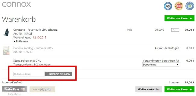 Connox Gutschein einlösen