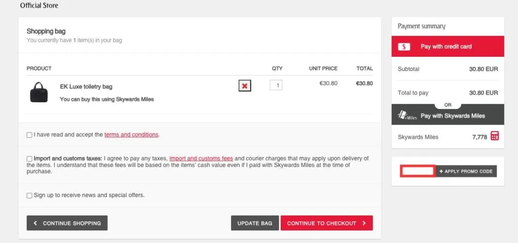 Emirates Promo Code anwenden