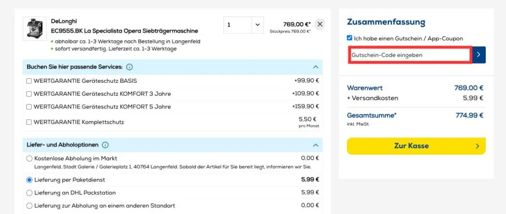 Euronics Gutscheincode einlösen