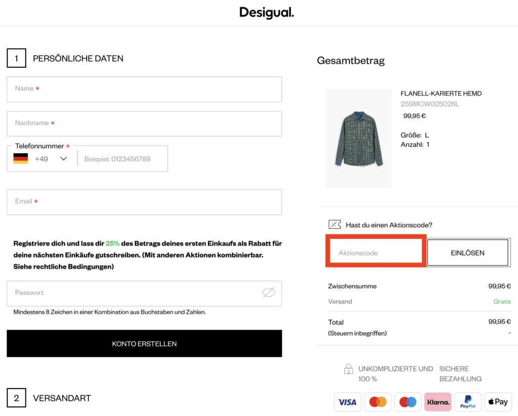 Desigual Aktionscode einlösen