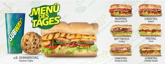 Subway Menü des Tages