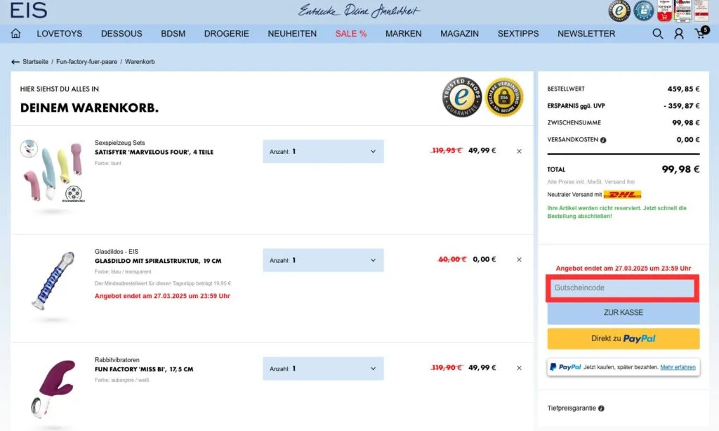 EIS.de Gutscheincode einlösen
