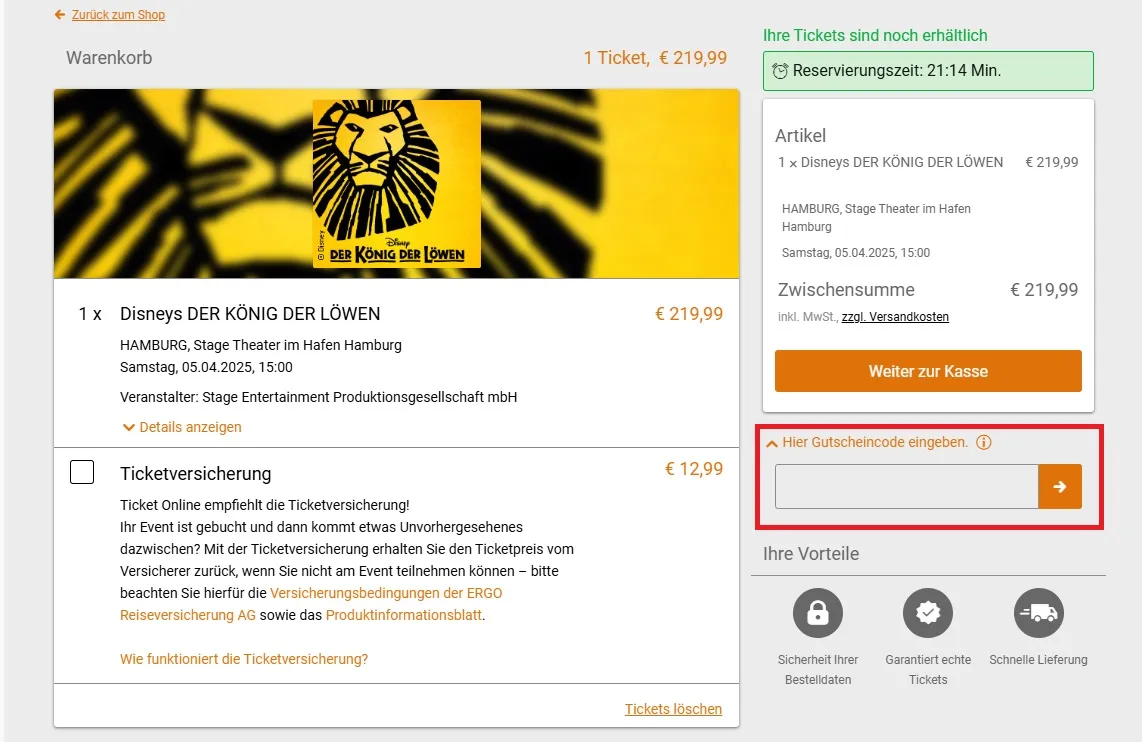 Stage-Entertainment Gutscheincode einlösen