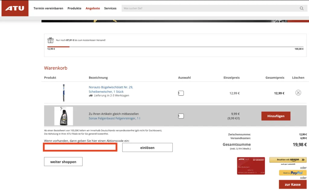 A.T.U. Aktionscode einlösen