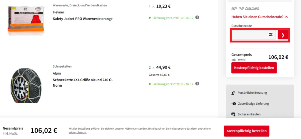 reifen.com Gutscheincode eingeben