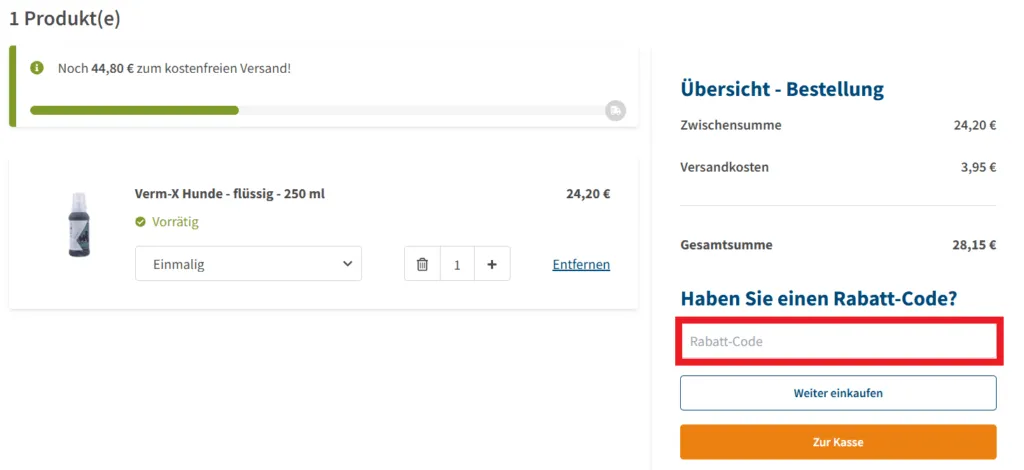 Medpets Rabatt-Code eingeben