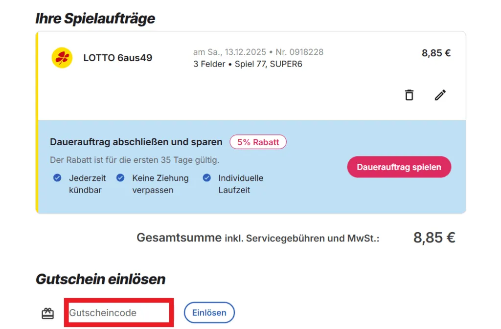 Lotto24 Gutscheincode eingeben