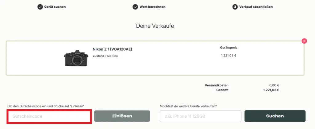 WIRKAUFENS Gutscheincode eingeben