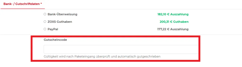 Gutscheincode ZOXS einlösen