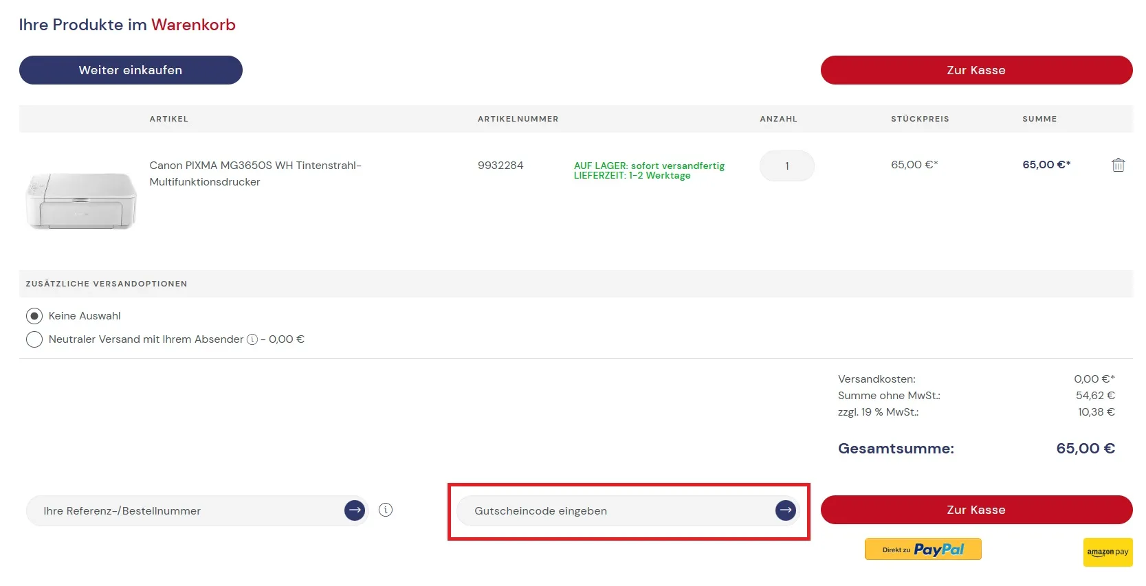 Office Partner Gutscheincode einlösen 