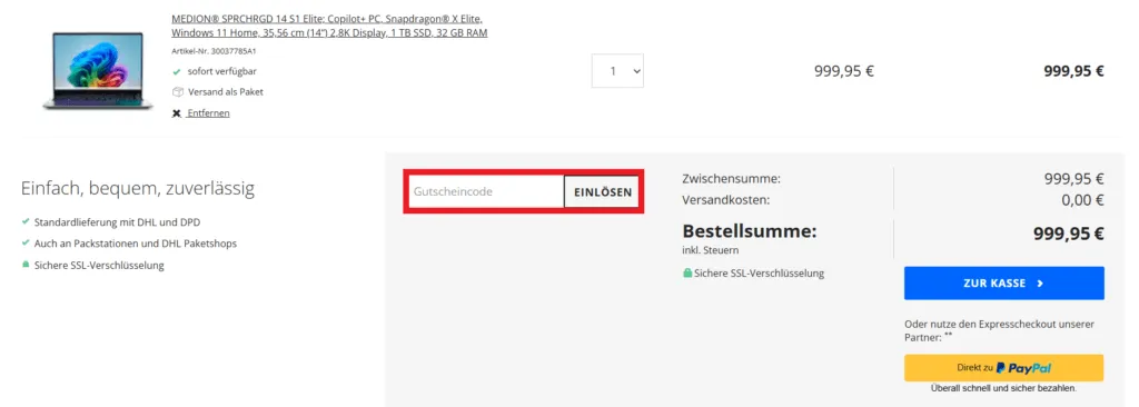 Medion Gutscheincode einlösen