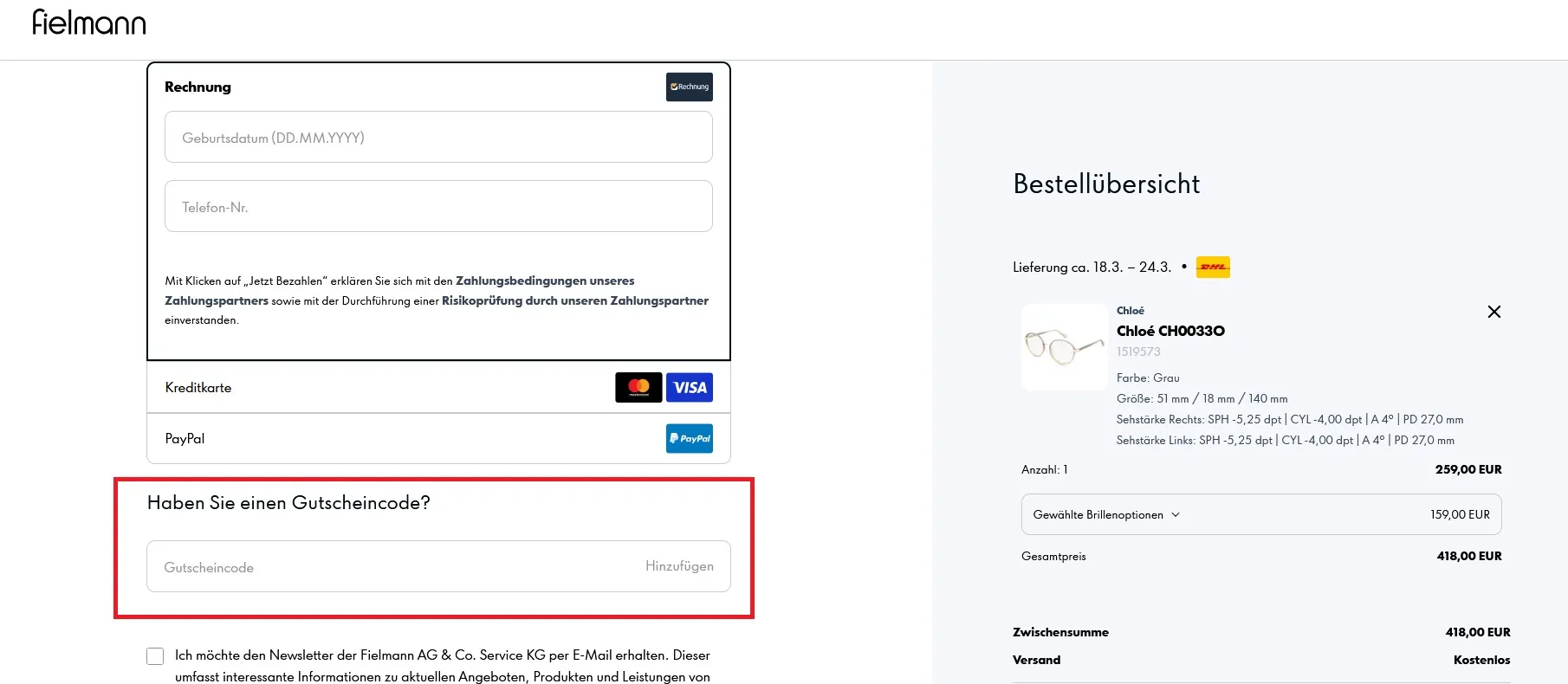 Gutscheincode Fielmann