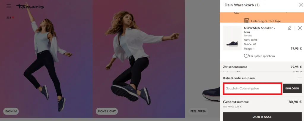 Tamaris Gutschein-Code eingeben