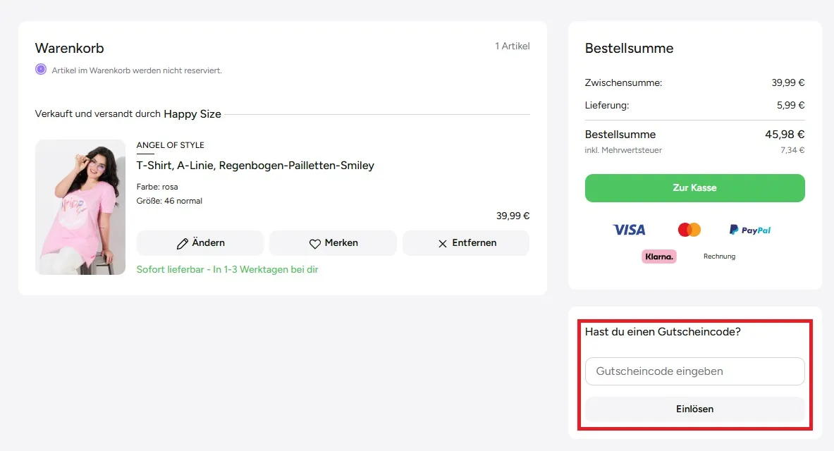 Happy Size Gutscheincode einlösen