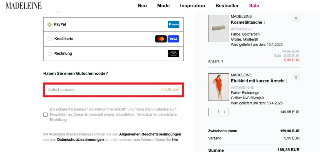Madeleine Gutscheincode einlösen