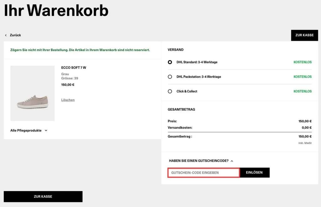 ECCO Gutschein einloesen