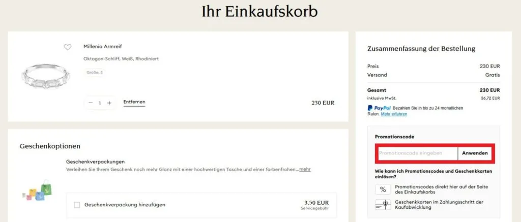 Swarovski Promotionscode eingeben