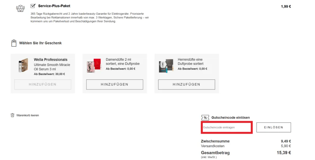 baslerbeauty Gutscheincode eingeben