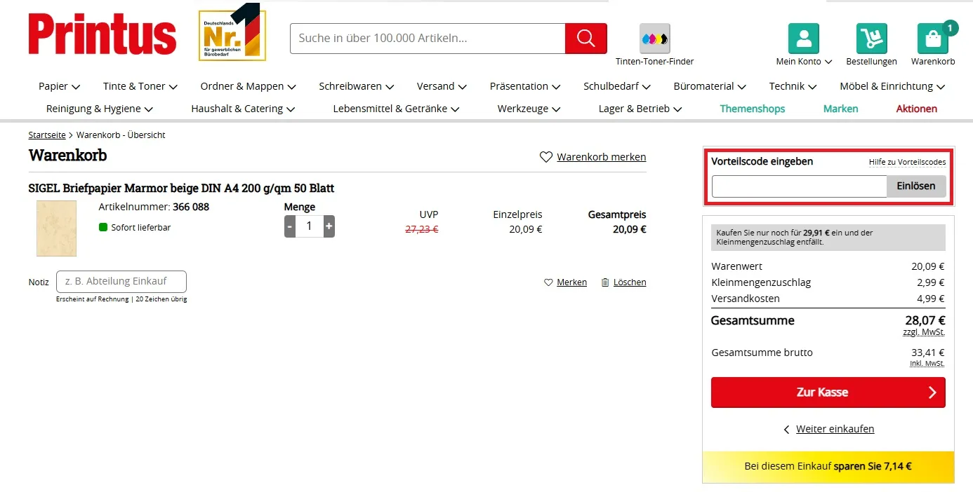 Printus Vorteilscode einlösen