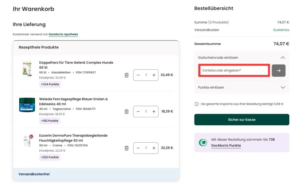 DocMorris Vorteilscode eingeben
