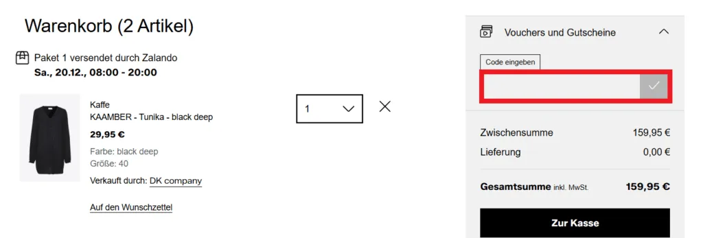 Zalando Gutscheincode eingeben