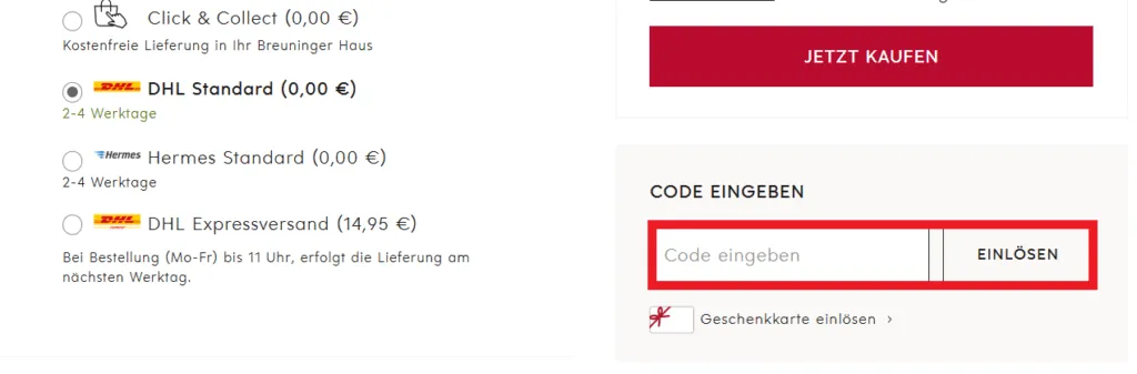 Breuninger Gutscheincode einlösen