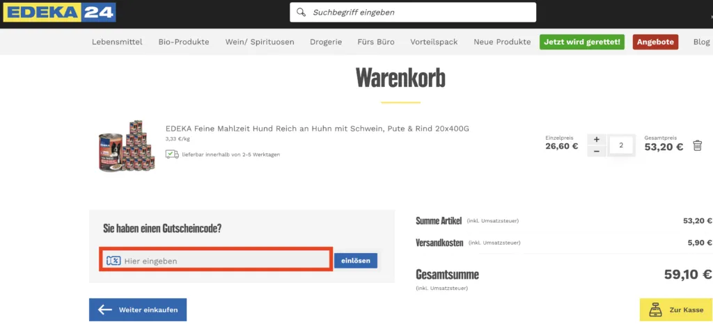 Edeka24 Gutscheincode eingeben