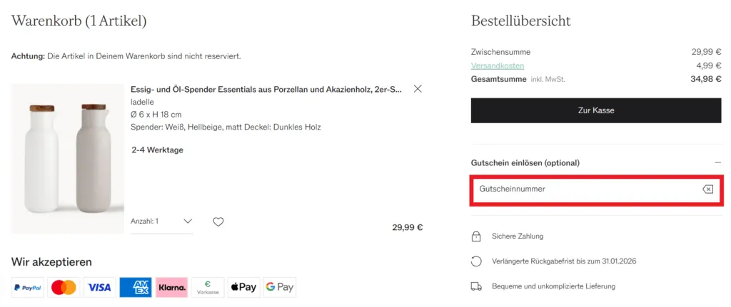 Westwing Gutscheinnummer eingeben