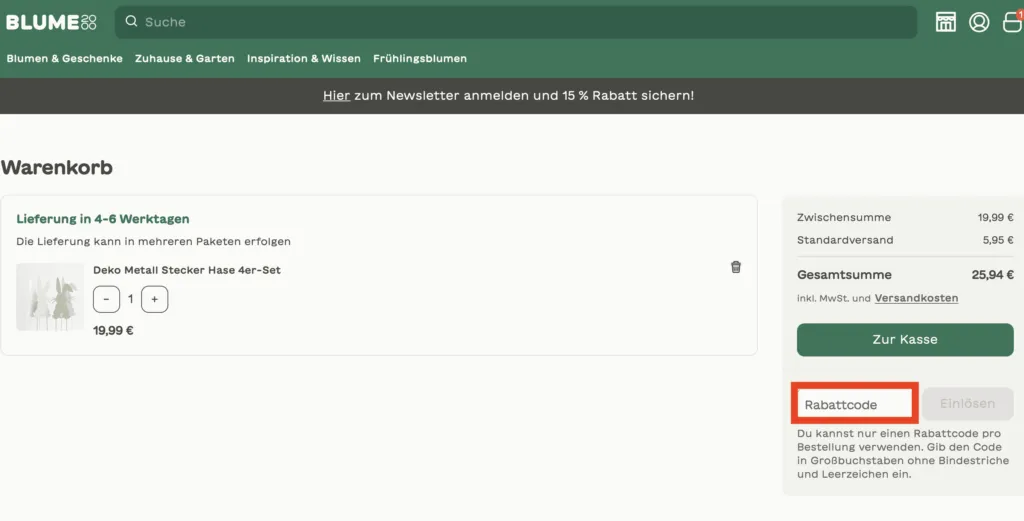 Blume2000 Rabattcode einlösen