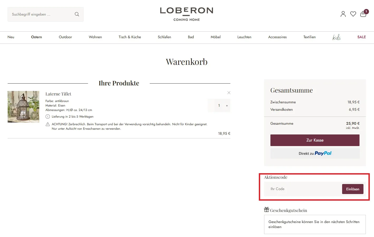 Loberon Aktionscode einlösen