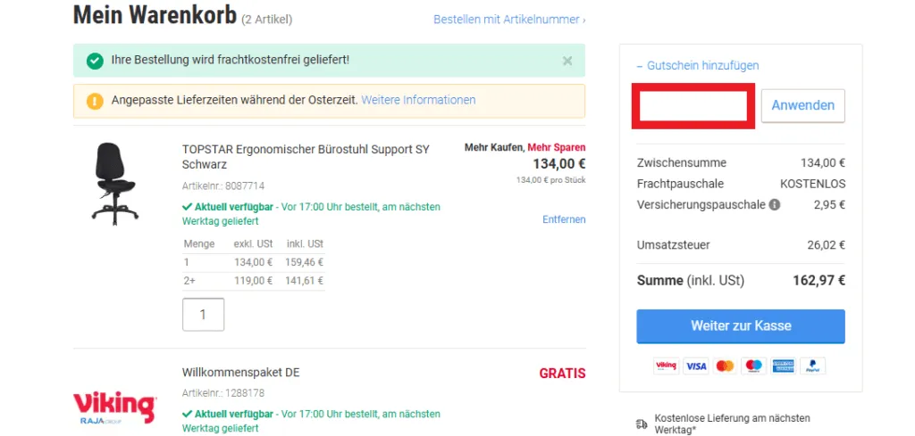 Gutschein einlösen Viking