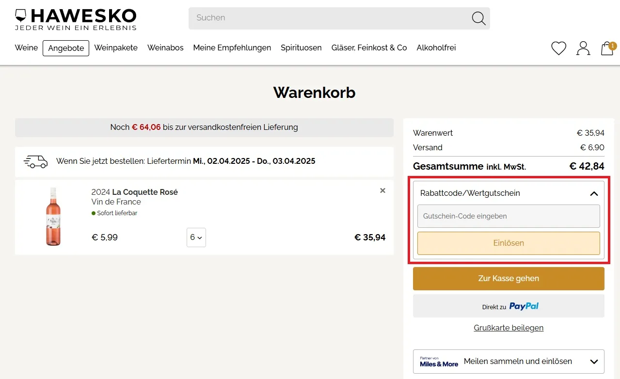Gutscheincode Hawesko