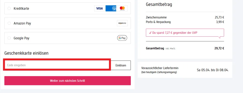 Code eingeben Parfumdreams