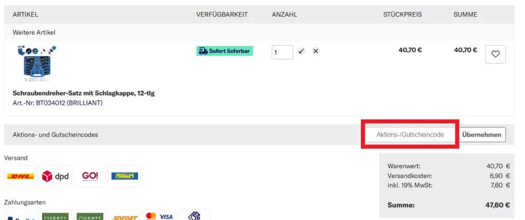 Aktions-/Gutscheincode kfzteile24 einlösen