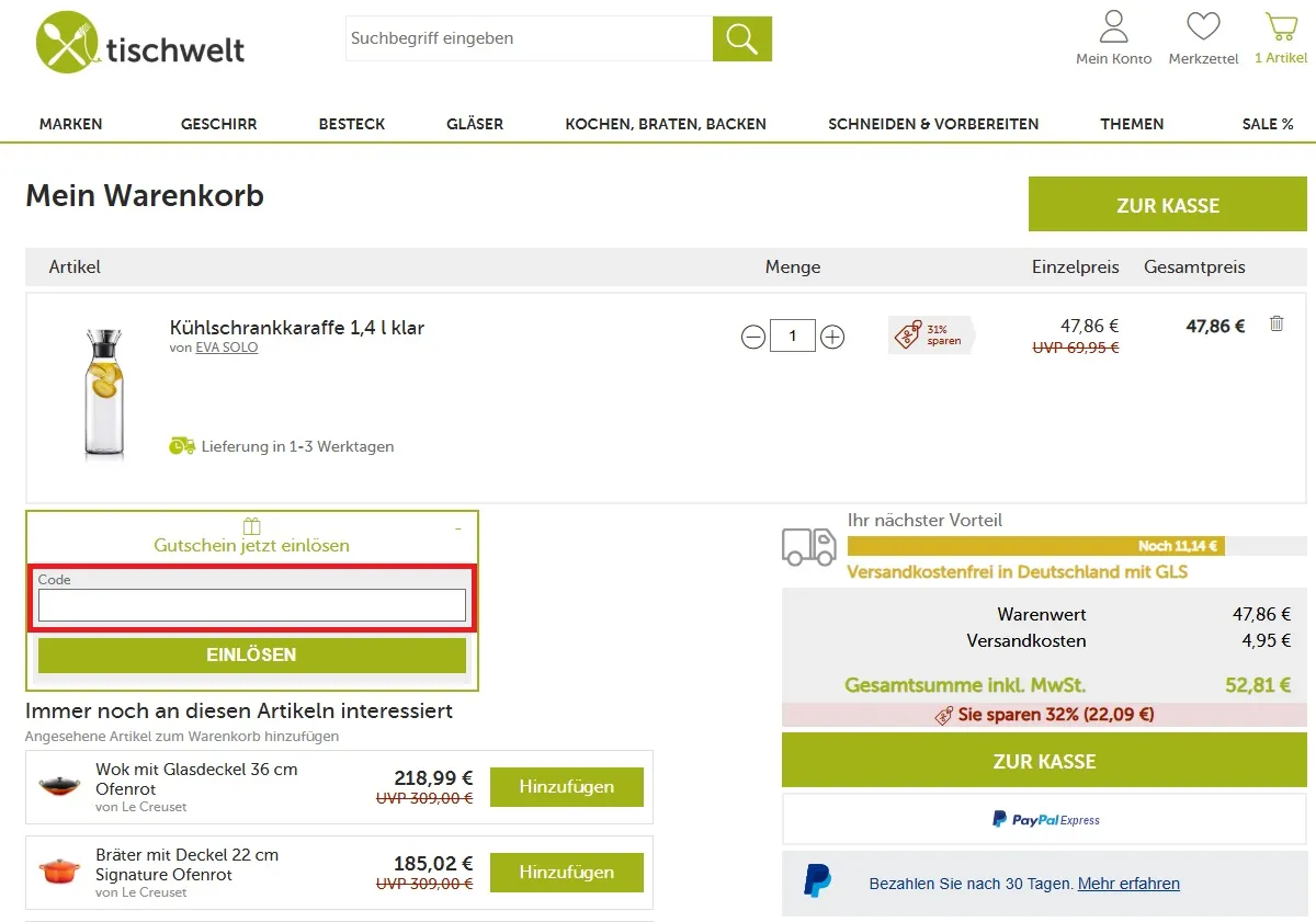 Tischwelt Code einlösen