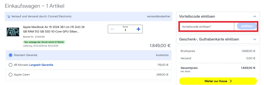 Conrad Vorteilscode einlösen
