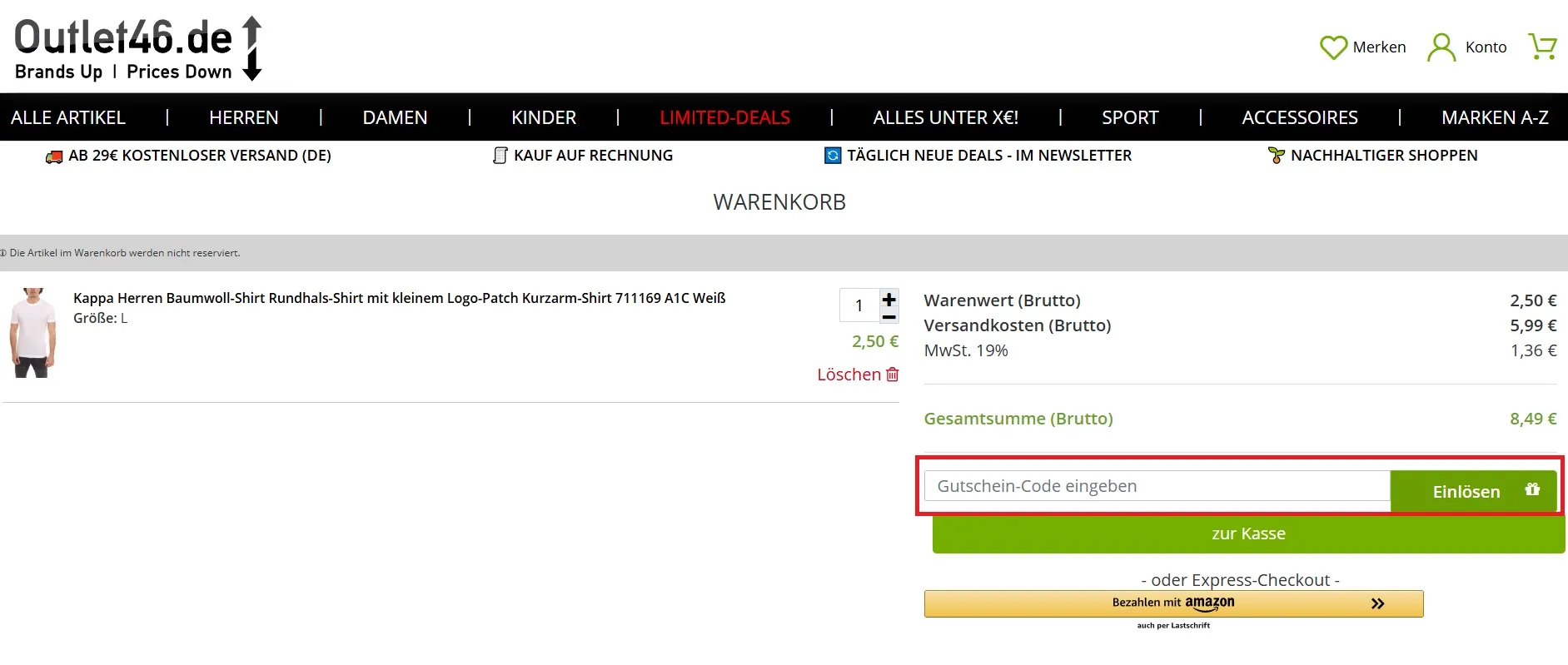 Outlet46 Gutschein-Code einlösen