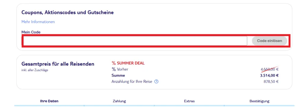 TUI Gutscheincode einlösen